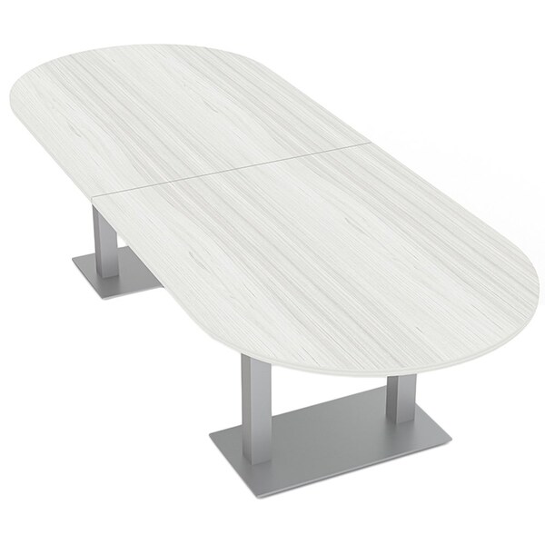 Racetrack Shaped 10 Person Conference Room Table, 46" W, 10 ft L, 29" H, White Cypress